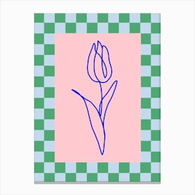 Modern Checkered Flower Poster Blue & Pink 4 Canvas Print