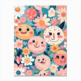Cute Smiley Faces Seamless Pattern Canvas Print