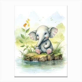 Elephant Painting Fishing Watercolour 4 Canvas Print