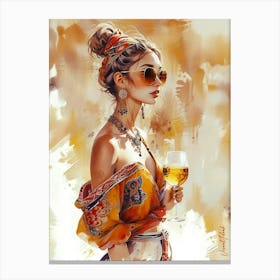 Boho Girl With Golden Wine Canvas Print