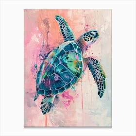 Sea Turtle Swimming Pink & Blue 4 Canvas Print