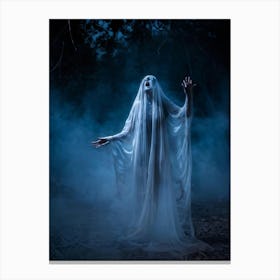 Ghostly Figure Mid Scream Behind A Semi Transparent Veil Ethereal Hands Reaching Out From The Mis (4) Canvas Print