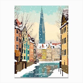 Vintage Winter Travel Illustration Strasbourg France 2 Canvas Print