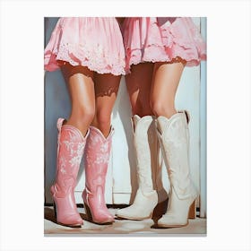 Two Girls In Pink Cowboy Boots Canvas Print