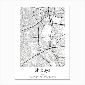 Shibuya,Japan Minimalist Map Canvas Print