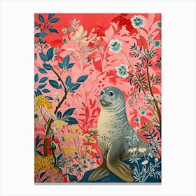 Floral Animal Painting Harp Seal 1 Canvas Print