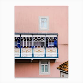 Balconies On A Pink Building | Colorful architecture in Porto | TRavel Photography Canvas Print