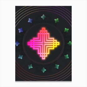 Neon Geometric Glyph in Pink and Yellow Circle Array on Black n.0304 Canvas Print