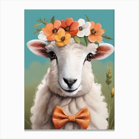 Baby Blacknose Sheep Flower Crown Bowties Animal Nursery Wall Art Print (5) Canvas Print