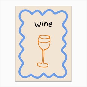 Wine Doodle Poster Blue & Orange Canvas Print