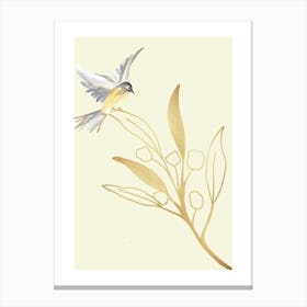 Gold Flowers Leafs Bird Art Print Canvas Print