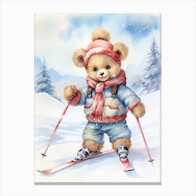 Skiing Teddy Bear Painting Watercolour 3 Canvas Print