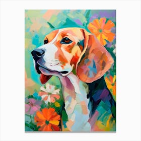 Beagle With Beautiful Flowers Canvas Print