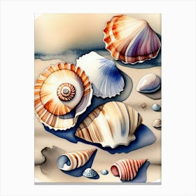 Seashells on the beach, watercolor painting 16 Canvas Print