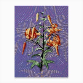 Vintage Tiger Lily Botanical Illustration on Veri Peri Canvas Print