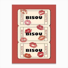 Bisou Bisou in Red, Retro Movie Ticket Canvas Print