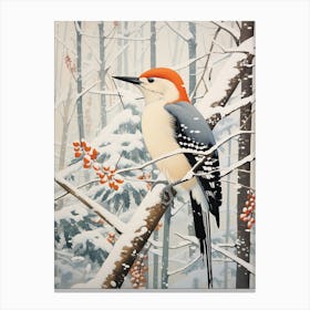 Winter Bird Painting Woodpecker 2 Canvas Print