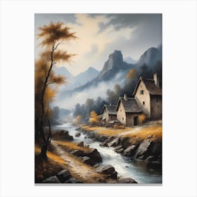In The Wake Of The Mountain A Classic Painting Of A Village Scene (12) Canvas Print