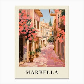 Marbella Spain 6 Vintage Pink Travel Illustration Poster Canvas Print
