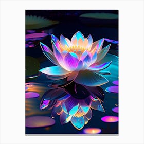 Blooming Lotus Flower In Pond Holographic 2 Canvas Print