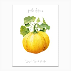 Hello Autumn Spaghetti Squash Pumpkin Watercolour Illustration 2 Canvas Print
