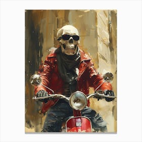 Skeleton On A Moped 2 Canvas Print