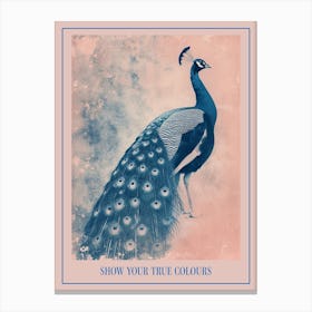 Pink & Blue Peacock Cyanotype Style 1 Poster Canvas Print