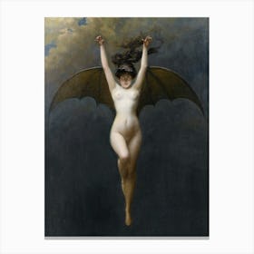 Nude Woman With Bat Wings, Bat Woman, Vintage Halloween Art, Dark Aesthetic Decor Canvas Print