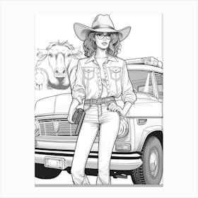 Line Art Cowgirl Illustration 1 Canvas Print