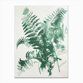 Green Ink Painting Of A Soft Shield Fern 3 Canvas Print