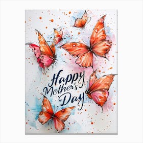 6w Mother’S Day Card With Happy Mother S Day, Flock Of Butterflies, Wax Crayon Sketch, Cute And Simple, Soft Pastel Colors On Doted Background, High Resolution, 4k Stampe su tela