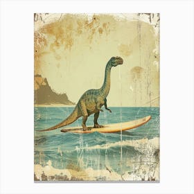 Vintage Diplodocus Dinosaur On A Surf Board 4 Canvas Print