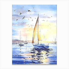 Sailboats At Sunset 2 Canvas Print