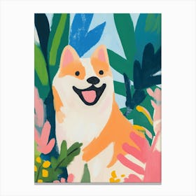 Happy Chiba Inu Dog Portrait Gouache Painting Canvas Print