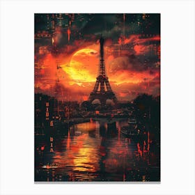 Sunset In Paris, Cityscape Collage Retro Canvas Print