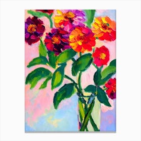 Zinnia Floral Print Abstract Block Colour Flower Canvas Print