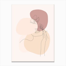 Minimal Line Art Beautiful Woman With Flower Canvas Print