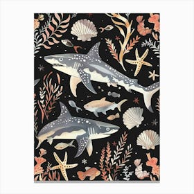 Shark Seascape Black Background Illustration 1 Canvas Print