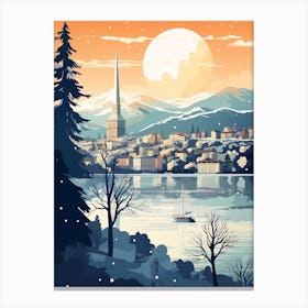 Winter Travel Night Illustration Geneva Switzerland 1 Canvas Print