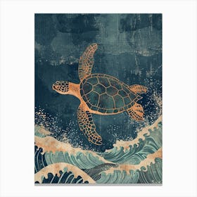 Cyanotype Inspired Sea Turtle 1 Canvas Print