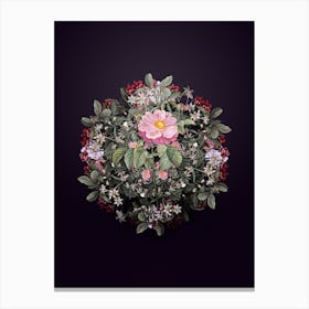 Vintage Speckled Provins Rose Flower Wreath on Royal Purple n.0287 Canvas Print