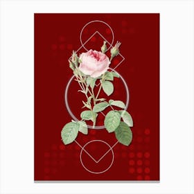 Vintage Double Moss Rose Botanical with Geometric Line Motif and Dot Pattern n.0165 Canvas Print