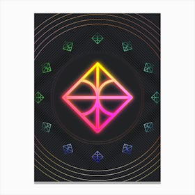 Neon Geometric Glyph in Pink and Yellow Circle Array on Black n.0187 Canvas Print