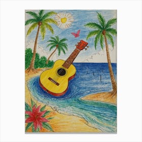 Acoustic Guitar On The Beach Canvas Print