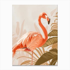 American Flamingo And Bird Of Paradise Minimalist Illustration 4 Canvas Print
