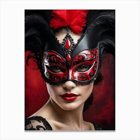 A Woman In A Carnival Mask, Red And Black (20) Canvas Print