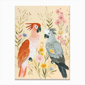 Folksy Floral Animal Drawing Cockatoo 3 Canvas Print