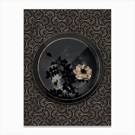 Shadowy Vintage White Burnet Roses Botanical in Black and Gold Canvas Print