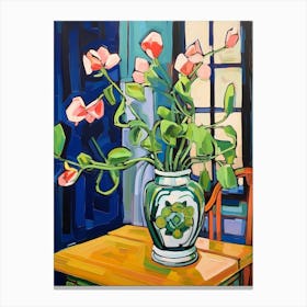 Flowers In A Vase Still Life Painting Sweet Pea 4 Canvas Print