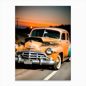 Old Car At Sunset 3 Canvas Print